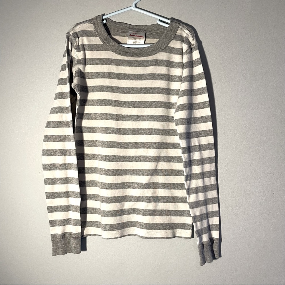 Hanna Andersson Striped Long John Pajama Top, Heather Grey and White, US 10